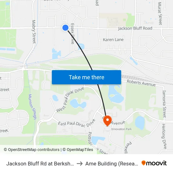 Jackson Bluff Rd at Berkshire Dr Eb to Ame Building (Research #4) map