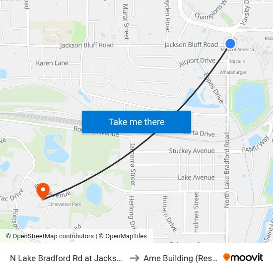 N Lake Bradford Rd at Jackson Bluff Rd Sb to Ame Building (Research #4) map