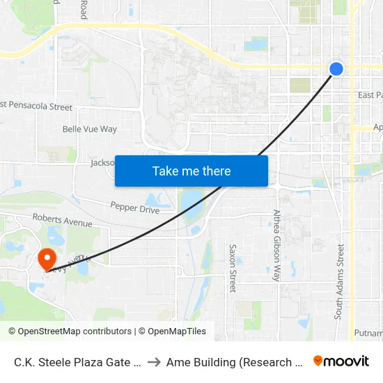 C.K. Steele Plaza Gate 12 to Ame Building (Research #4) map