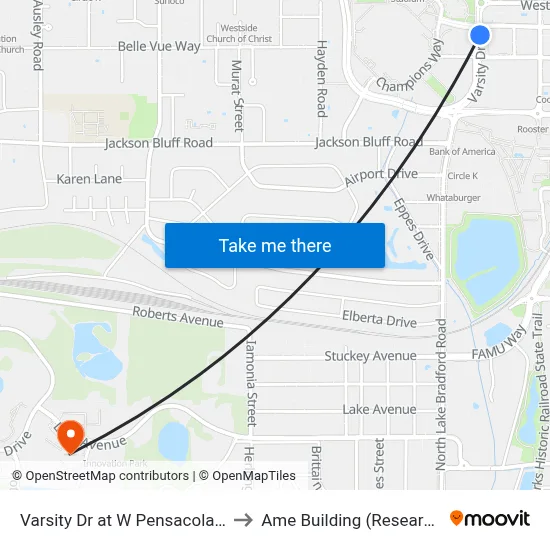 Varsity Dr at W Pensacola St Nb to Ame Building (Research #4) map