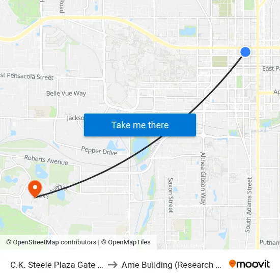 C.K. Steele Plaza Gate 20 to Ame Building (Research #4) map