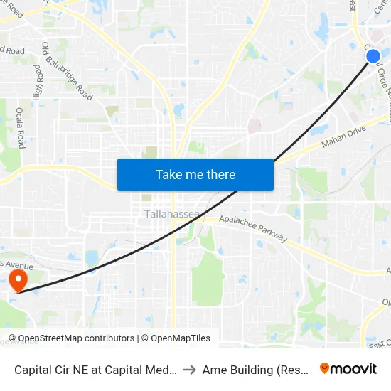 Capital Cir NE at Capital Medical Blvd Nb to Ame Building (Research #4) map
