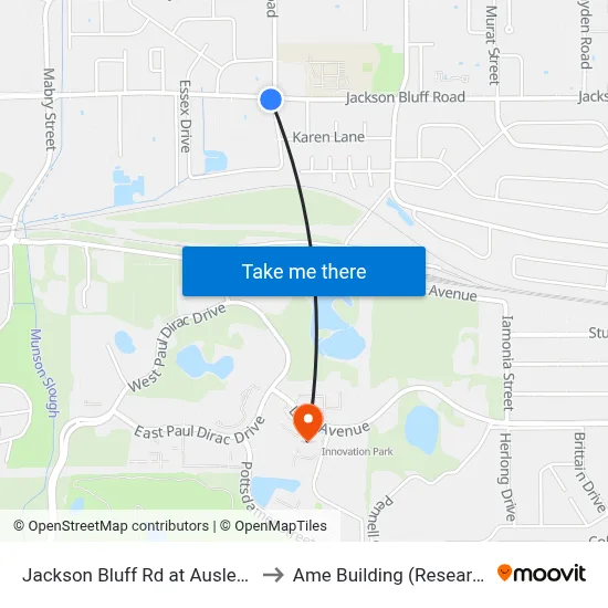 Jackson Bluff Rd at Ausley Rd Eb to Ame Building (Research #4) map