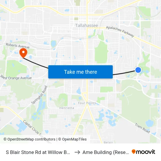 S Blair Stone Rd at Willow Bend Way Nb to Ame Building (Research #4) map