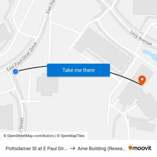 Pottsdamer St at E Paul Dirac Dr Nb to Ame Building (Research #4) map