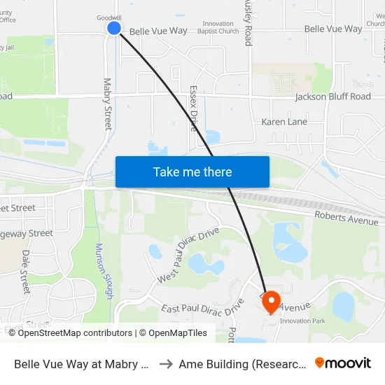 Belle Vue Way at Mabry St Wb to Ame Building (Research #4) map
