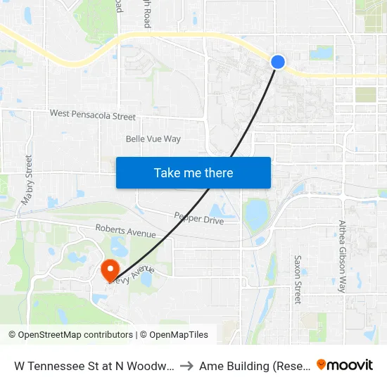 W Tennessee St at N Woodward Ave Wb to Ame Building (Research #4) map