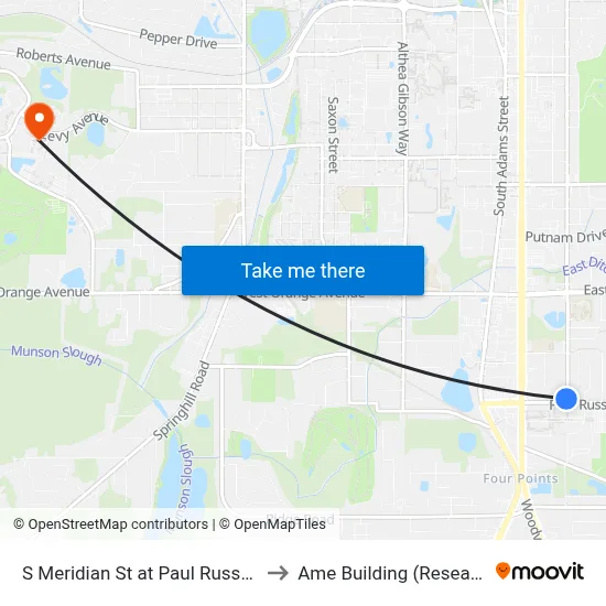 S Meridian St at Paul Russell Rd Sb to Ame Building (Research #4) map