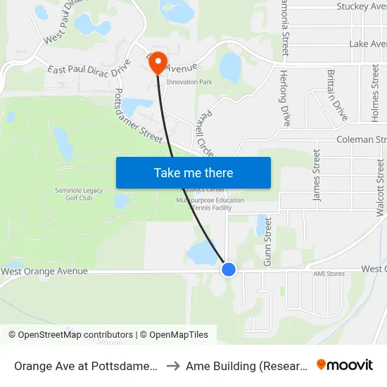 Orange Ave at Pottsdamer St Wb to Ame Building (Research #4) map