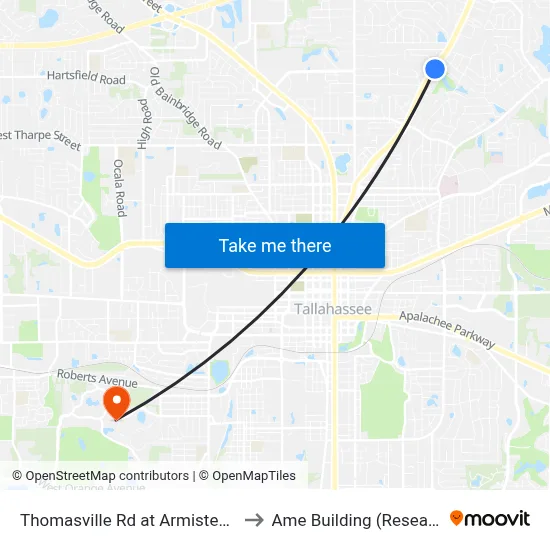 Thomasville Rd at Armistead Rd Nb to Ame Building (Research #4) map