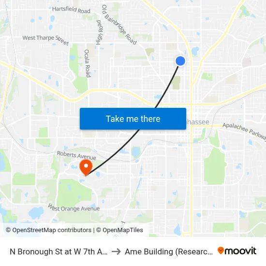 N Bronough St at W 7th Ave Sb to Ame Building (Research #4) map