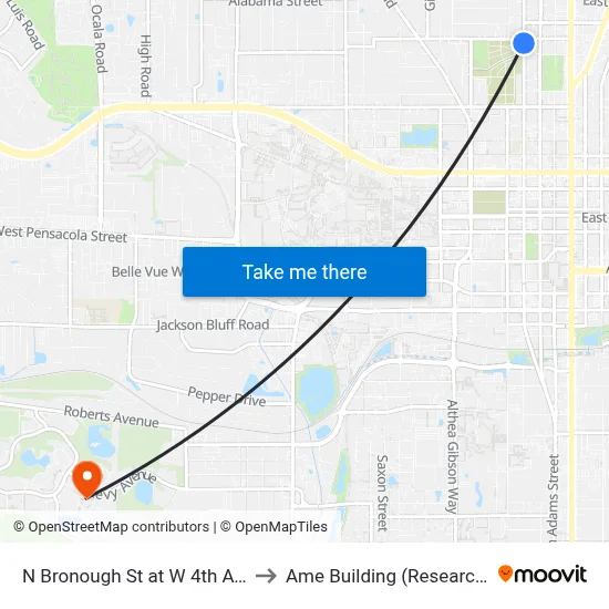 N Bronough St at W 4th Ave Sb to Ame Building (Research #4) map