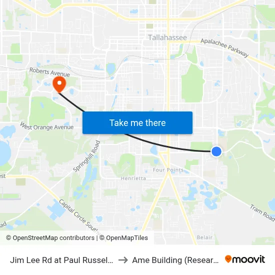 Jim Lee Rd at Paul Russell Rd Sb to Ame Building (Research #4) map