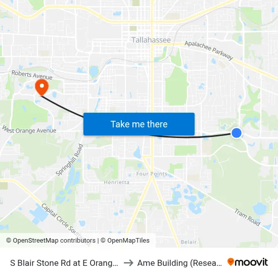 S Blair Stone Rd at E Orange Ave Sb to Ame Building (Research #4) map