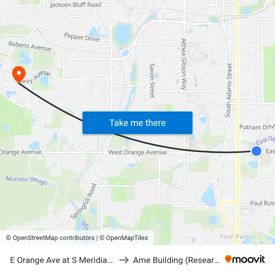 E Orange Ave at S Meridian St Wb to Ame Building (Research #4) map