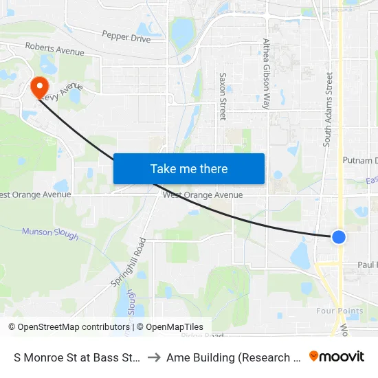 S Monroe St at Bass St Sb to Ame Building (Research #4) map