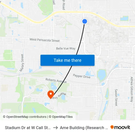 Stadium Dr at W Call St Nb to Ame Building (Research #4) map