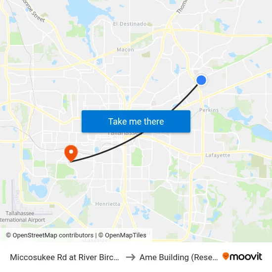 Miccosukee Rd at River Birch Hollow Eb to Ame Building (Research #4) map