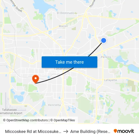 Miccoskee Rd at Miccosukee Loop Eb to Ame Building (Research #4) map