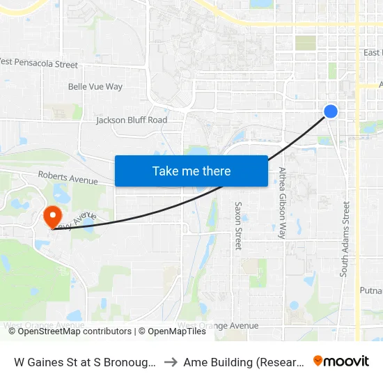 W Gaines St at S Bronough St Eb to Ame Building (Research #4) map