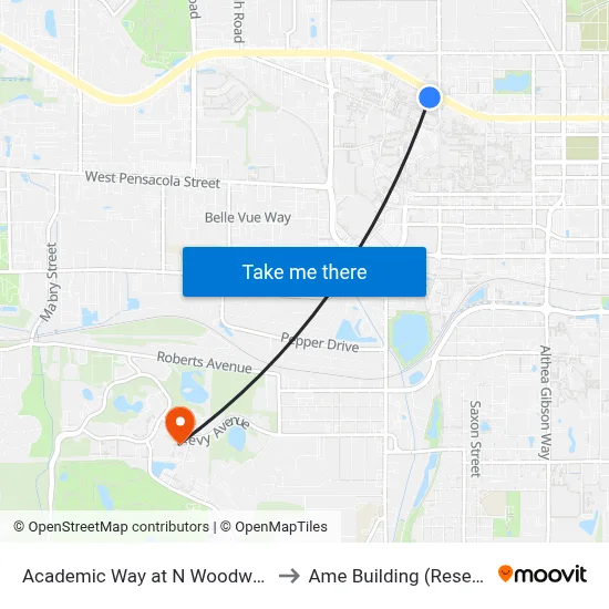 Academic Way at N Woodward Ave Eb to Ame Building (Research #4) map