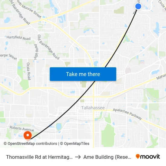 Thomasville Rd at Hermitage Blvd Nb to Ame Building (Research #4) map