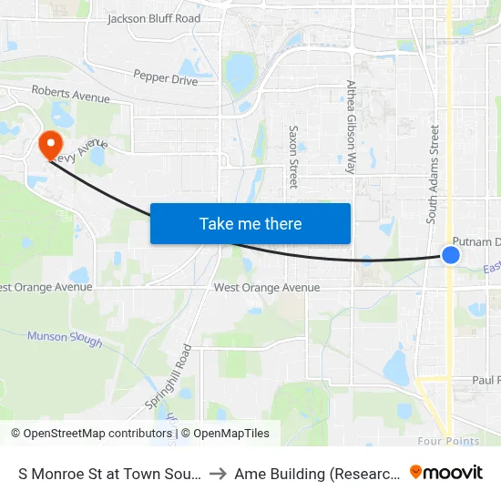 S Monroe St at Town South Nb to Ame Building (Research #4) map