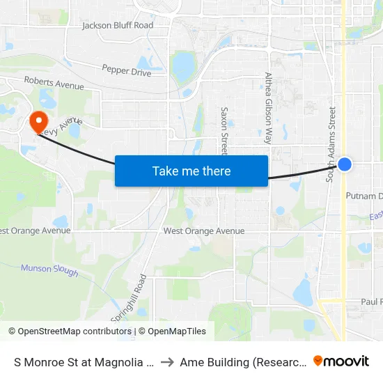 S Monroe St at Magnolia Dr Nb to Ame Building (Research #4) map