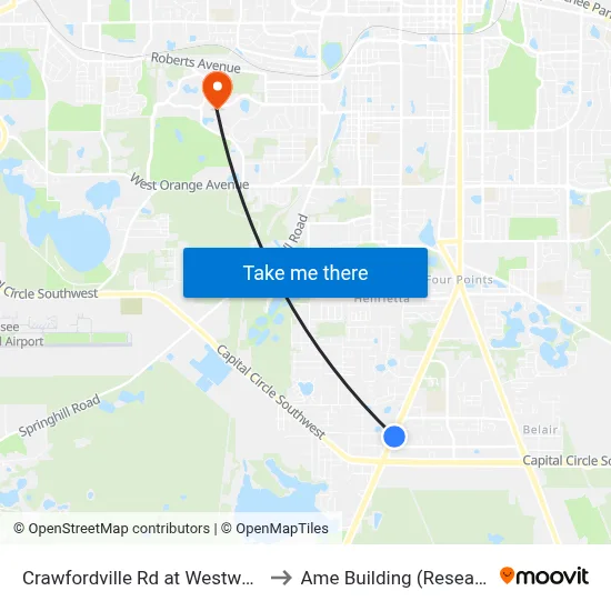 Crawfordville Rd at Westway Rd Nb to Ame Building (Research #4) map