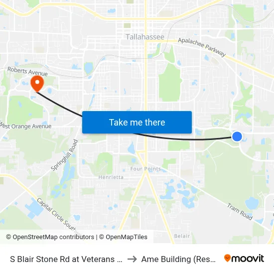 S Blair Stone Rd at Veterans Hospital Nb to Ame Building (Research #4) map
