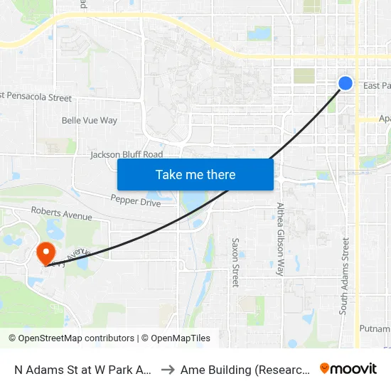 N Adams St at W Park Ave Sb to Ame Building (Research #4) map
