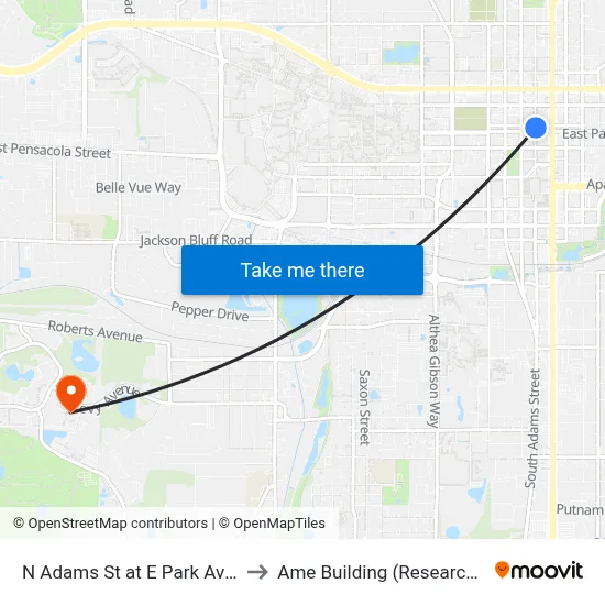N Adams St at E Park Ave Nb to Ame Building (Research #4) map