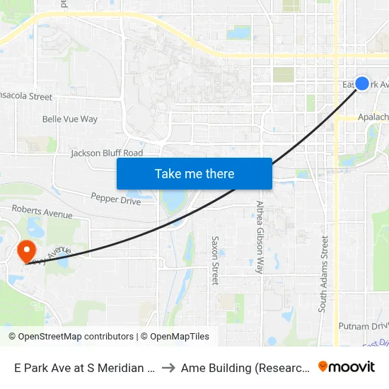 E Park Ave at S Meridian St Eb to Ame Building (Research #4) map