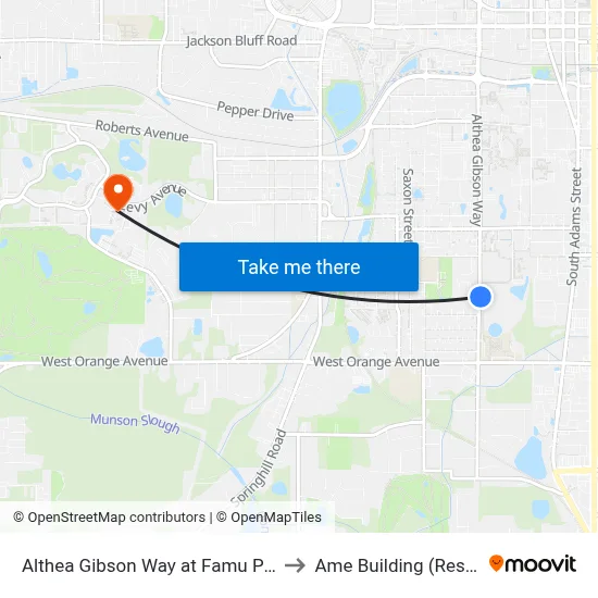 Althea Gibson Way at Famu Police Dept Nb to Ame Building (Research #4) map