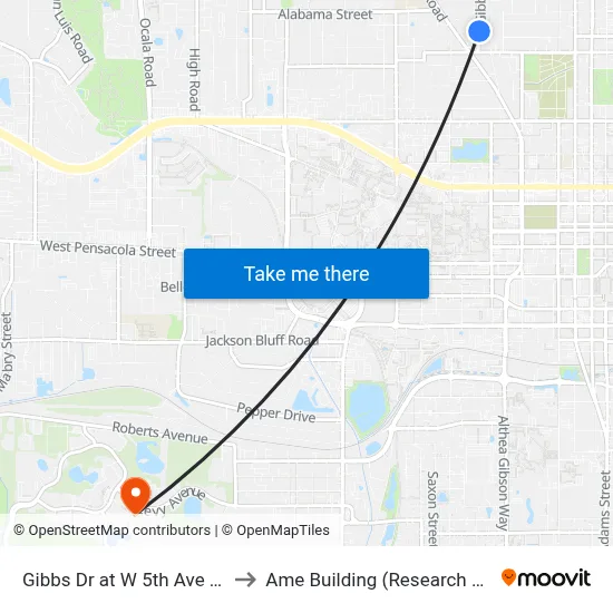 Gibbs Dr at W 5th Ave Nb to Ame Building (Research #4) map