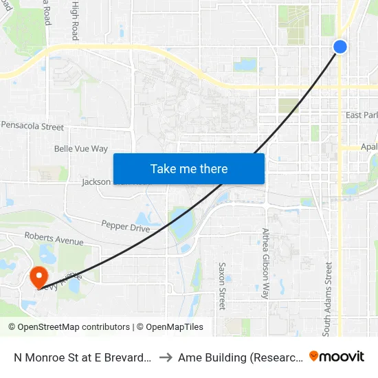 N Monroe St at E Brevard St Nb to Ame Building (Research #4) map