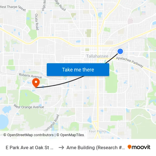 E Park Ave at Oak St Wb to Ame Building (Research #4) map