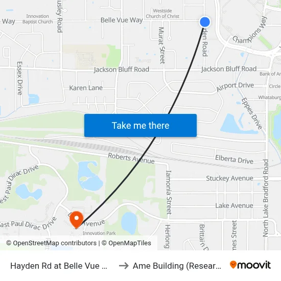 Hayden Rd at Belle Vue Way Nb to Ame Building (Research #4) map