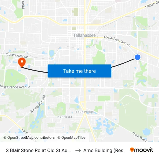 S Blair Stone Rd at Old St Augustine Rd Nb to Ame Building (Research #4) map