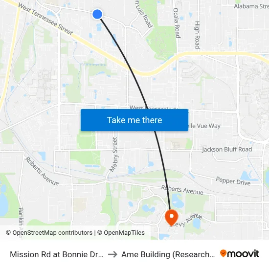 Mission Rd at Bonnie Dr Wb to Ame Building (Research #4) map