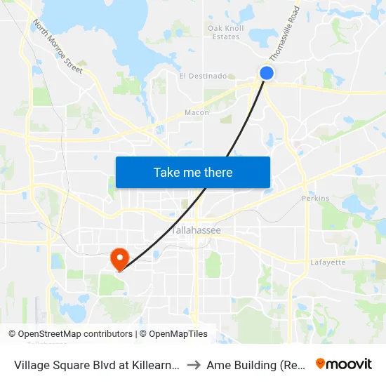 Village Square Blvd at Killearn Center Blvd Nb to Ame Building (Research #4) map