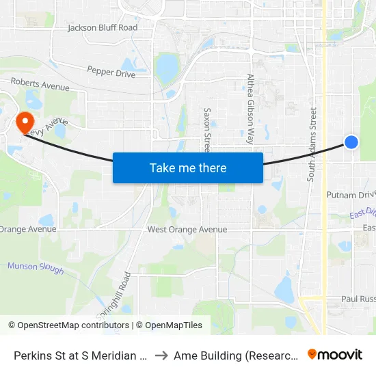 Perkins St at S Meridian St Eb to Ame Building (Research #4) map
