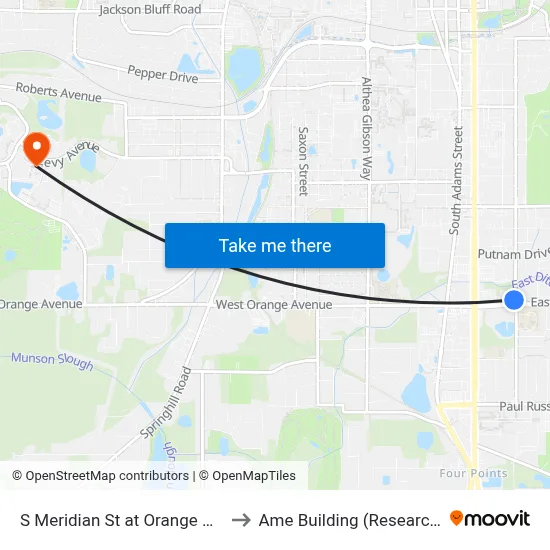 S Meridian St at Orange Ave Sb to Ame Building (Research #4) map