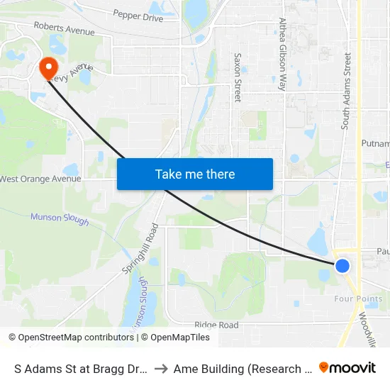S Adams St at Bragg Dr Nb to Ame Building (Research #4) map