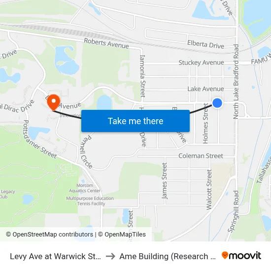 Levy Ave at Warwick St Eb to Ame Building (Research #4) map