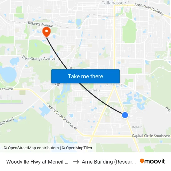 Woodville Hwy at Mcneil Blvd Sb to Ame Building (Research #4) map
