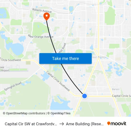 Capital Cir SW at Crawfordville Rd Wb to Ame Building (Research #4) map