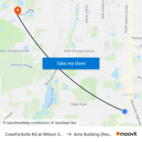 Crawfordville Rd at Wilson Green Blvd Nb to Ame Building (Research #4) map