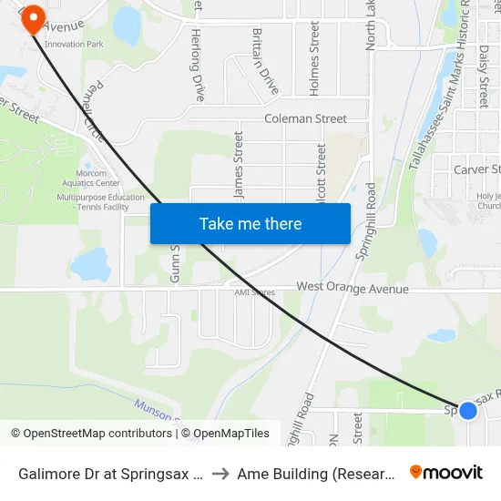 Galimore Dr at Springsax Rd Nb to Ame Building (Research #4) map