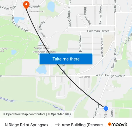N Ridge Rd at Springsax Rd Sb to Ame Building (Research #4) map
